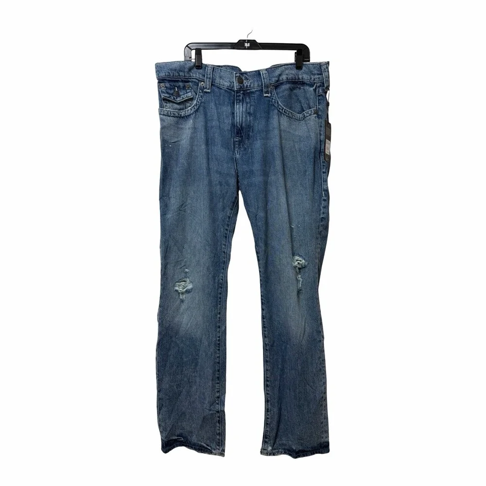 True Religion Mens Ricky Rigid SN Flap Distressed Jeans Size 38 Medium Wash NEW